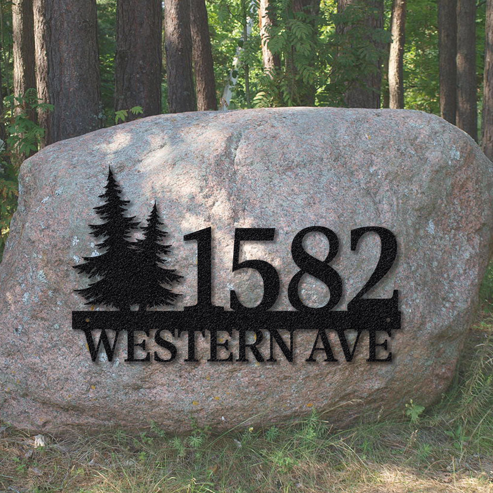Custom Pine Tree Laser Cut Metal Address Signs For Rock Or