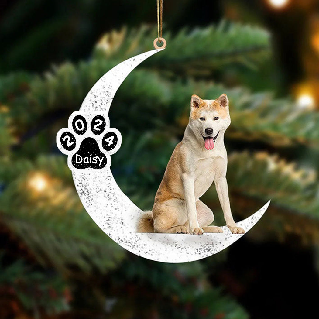 Akita Inu Sit On The Moon Ornament - Custom Dog Acrylic Christmas Ornament Personalized Memorial Ornament for Dog