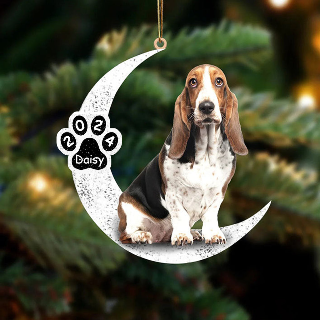 Basset Hound Sit On The Moon Ornament Custom Dog Acrylic Christmas O