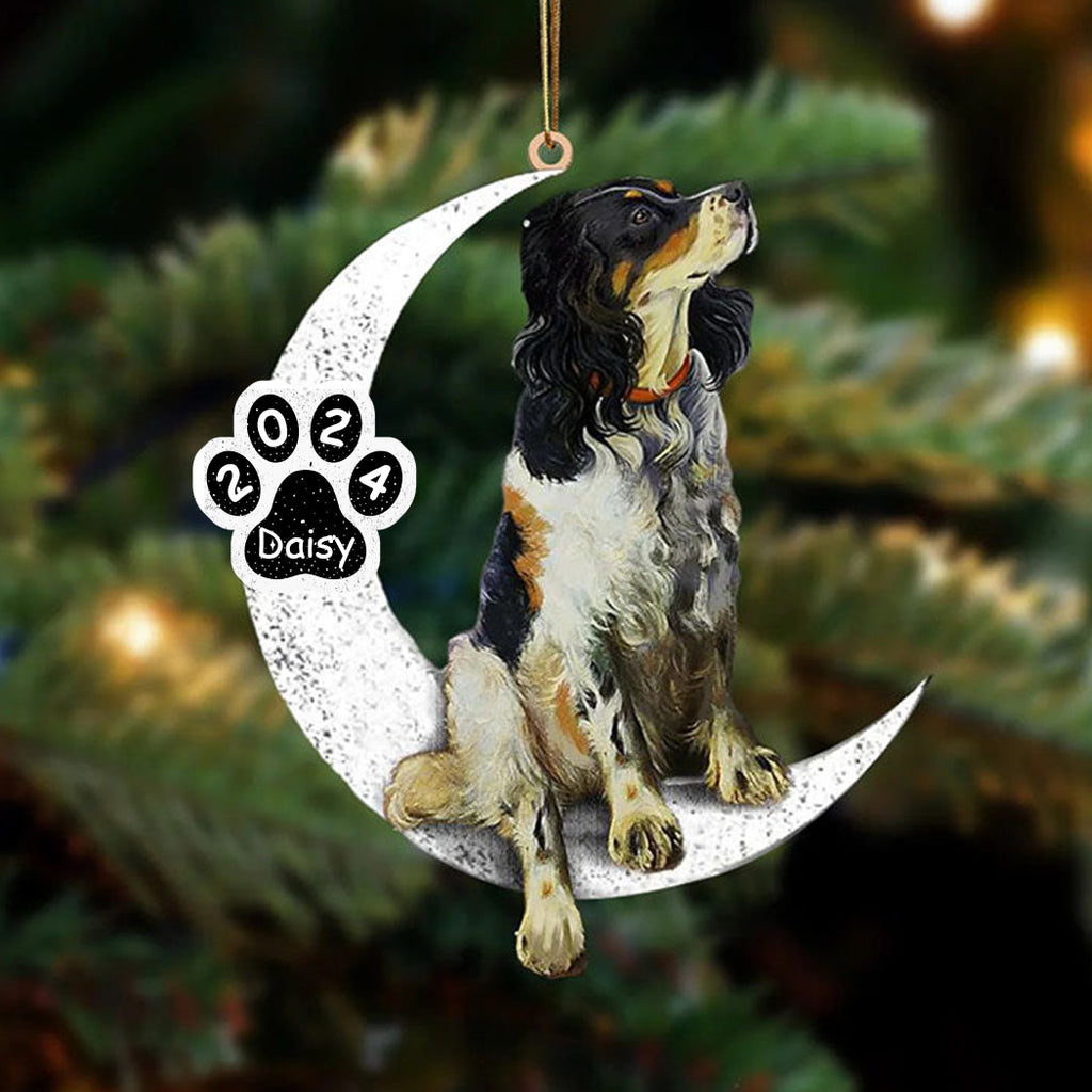 English Setter Sit On The Moon Ornament Custom Dog Acrylic Christmas
